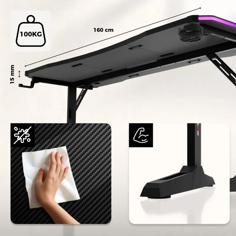 Hero 4.6 RGB Gaming Desk 160 cm Black – view 5
