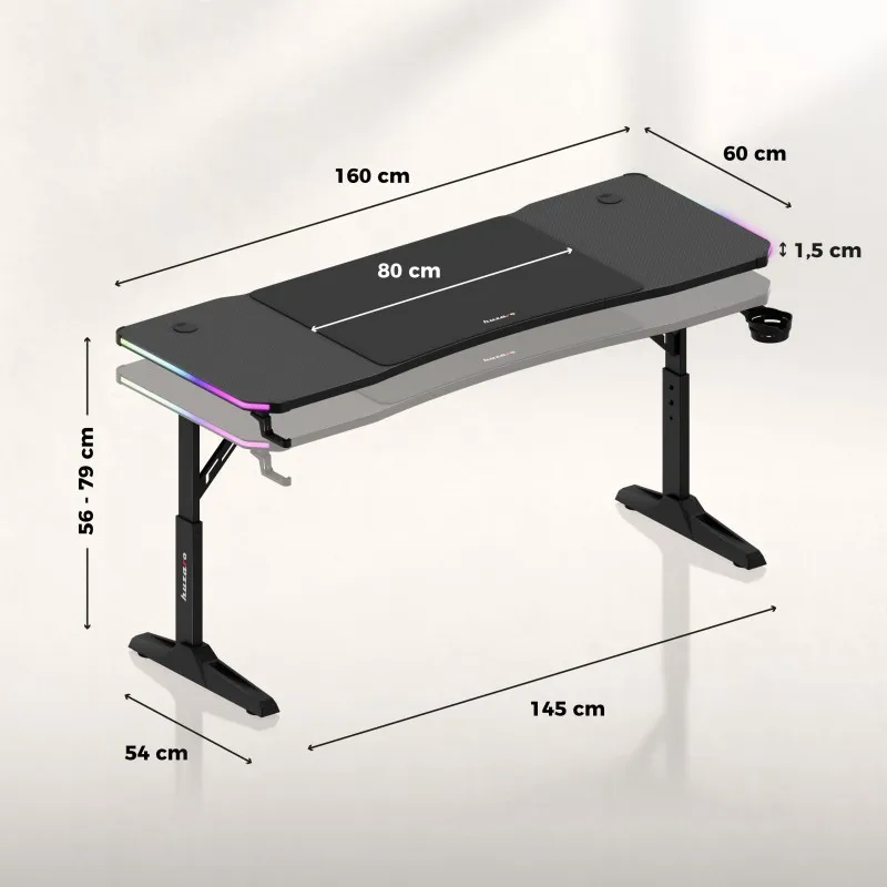 Hero 4.6 RGB Gaming Desk 160 cm Black – view 17