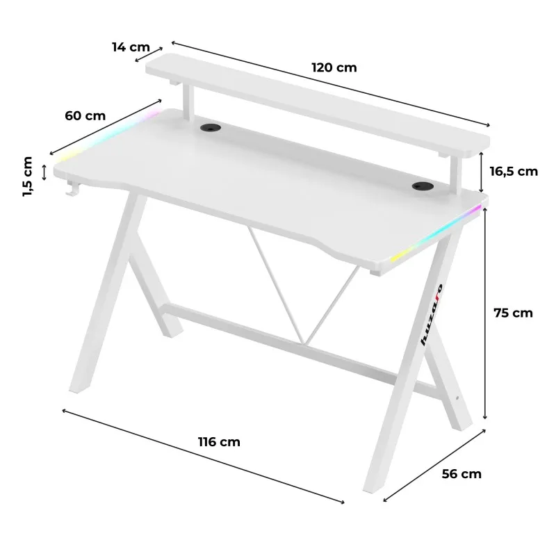 Hero 1.9 RGB Gaming Desk White 120 cm – view 11
