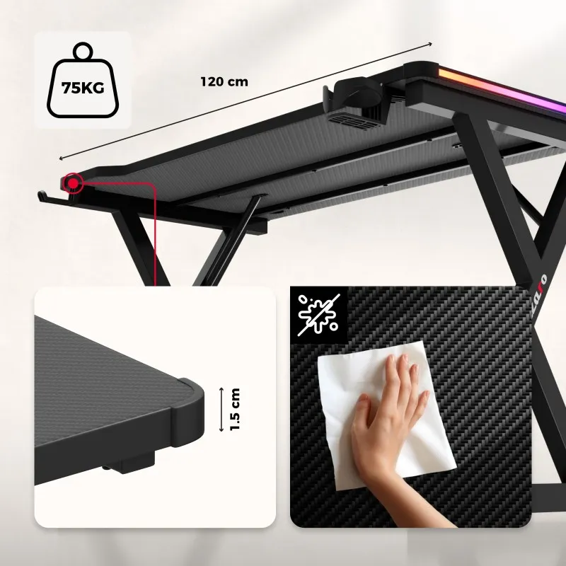Hero 2.3 RGB Gaming Desk 120 cm with LED Lighting – view 15