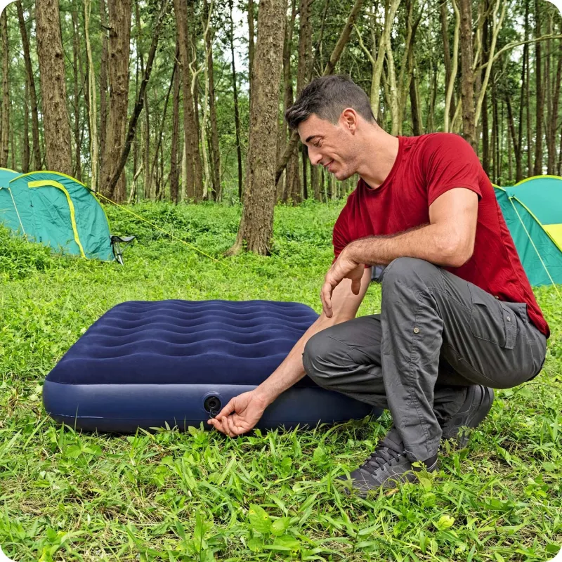 Blue inflatable airbed, comfortable and practical for any occasion