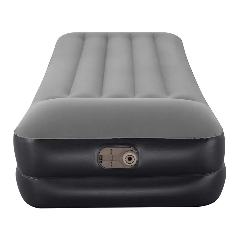 Comfortable blue inflatable airbed, perfect for outdoor use in the garden