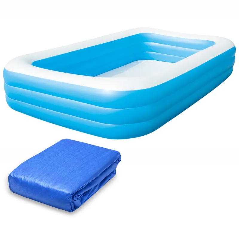 Blue inflatable pool, perfect for garden fun