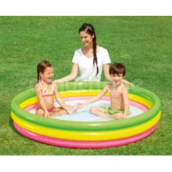 Inflatable pool in rainbow colors, great for children's play in the garden