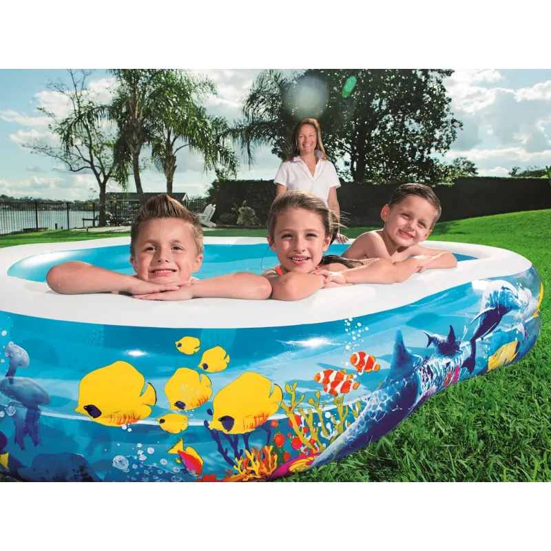 Inflatable pool with fish, easy to store, ideal for holidays