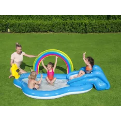 Light blue inflatable playhouse, great for kids' outdoor activities
