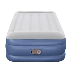 Blue inflatable airbed, perfect for camping and outdoor use