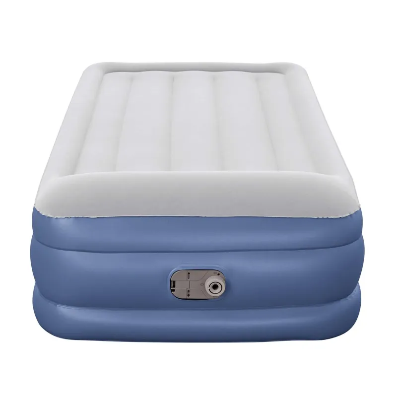 Blue inflatable airbed, perfect for camping and outdoor use
