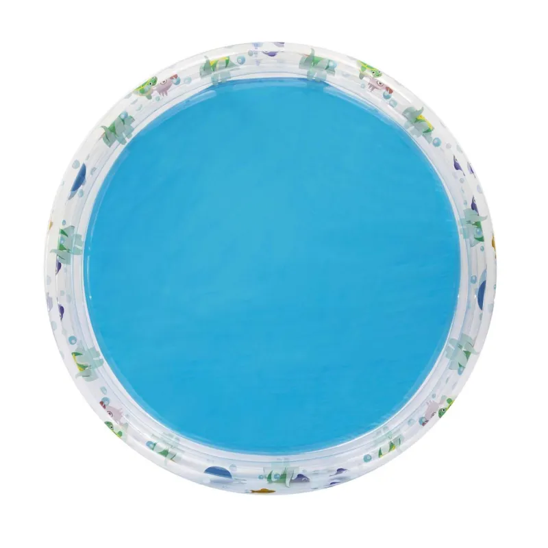 Blue inflatable pool, great for children's outdoor play in the garden
