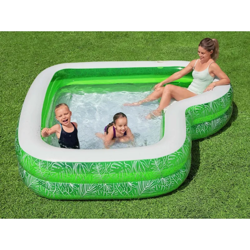 Inflatable pool in green, 231 x 231 x 51 cm, for relaxing in the garden