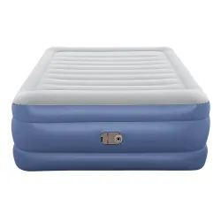 Blue double inflatable airbed, practical and comfortable for guests