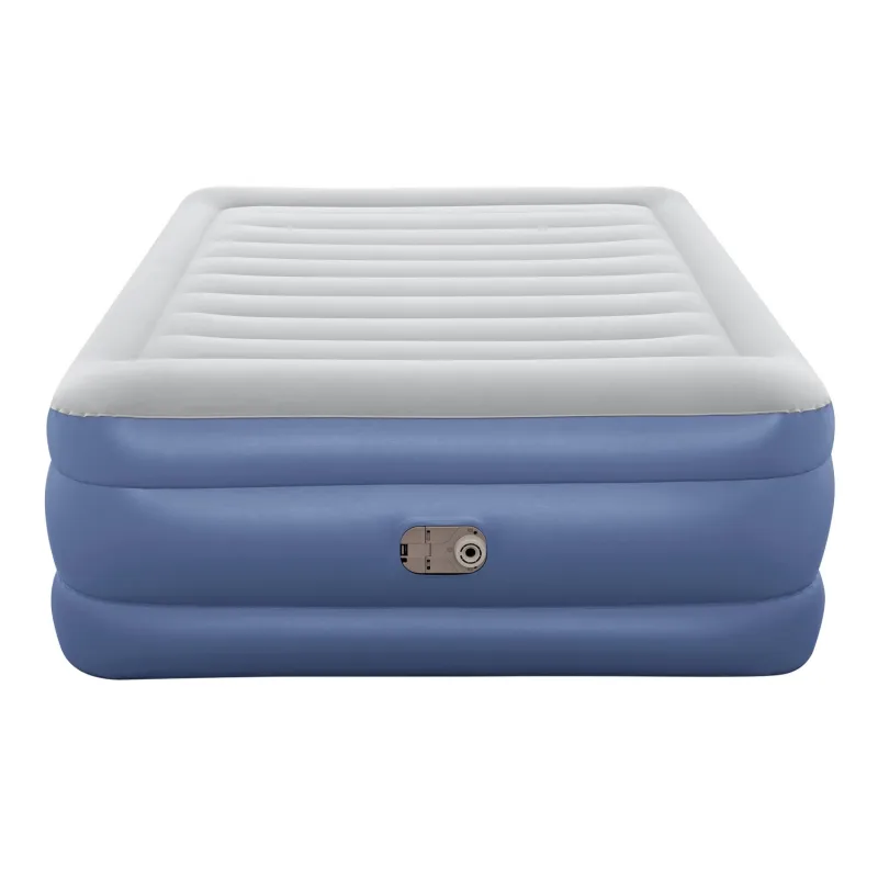 Blue double inflatable airbed, practical and comfortable for guests