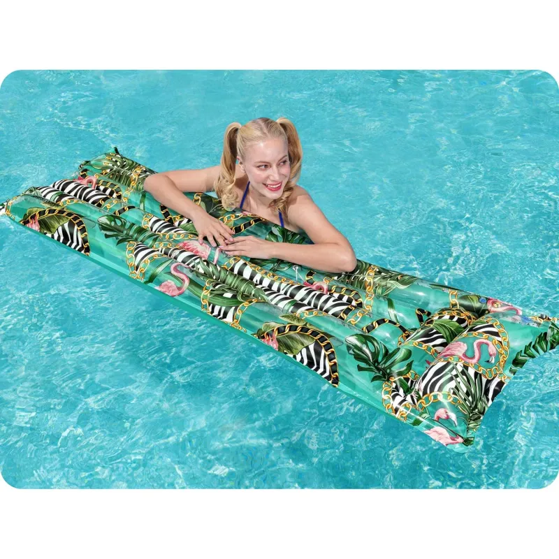 Inflatable jungle swimming mattress, great for relaxing by the pool