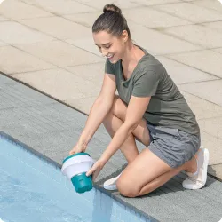 Ideal for garden or terrace, pool float with chemical dispenser