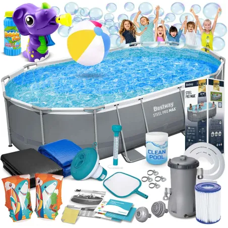 Garden frame pool 488 x 305 x 107 cm with free bubble machine for outdoor fun