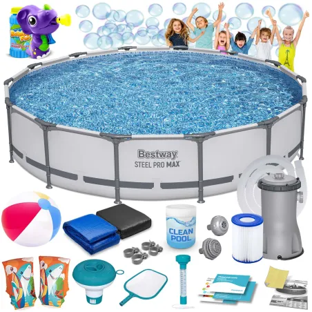 17in1 frame pool 427 x 84 cm with bubble machine, perfect for garden fun