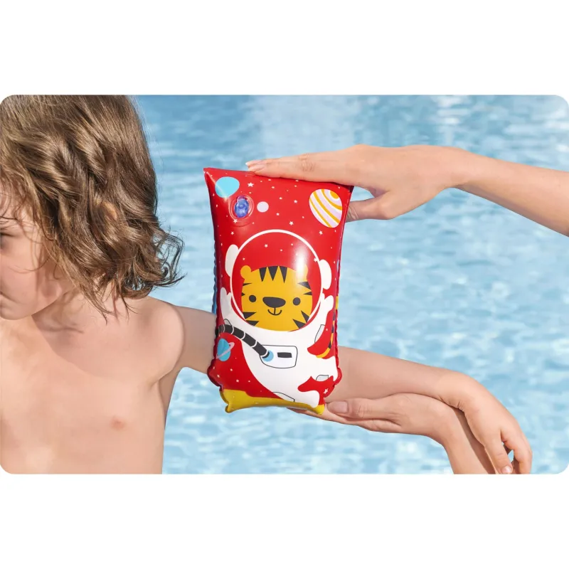 Brightly colored swim armbands for kids with tiger theme
