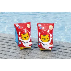 Yellow children's swim armbands featuring a tiger design