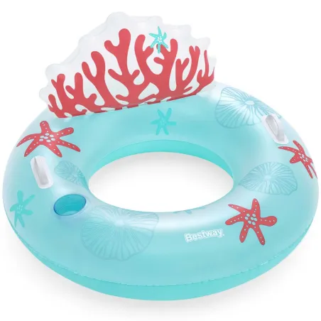 Swim ring with backrest, ideal for relaxing in the pool, Coral Bliss 107 x 113 cm