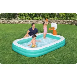 Colorful inflatable pool, perfect for summer fun in the garden