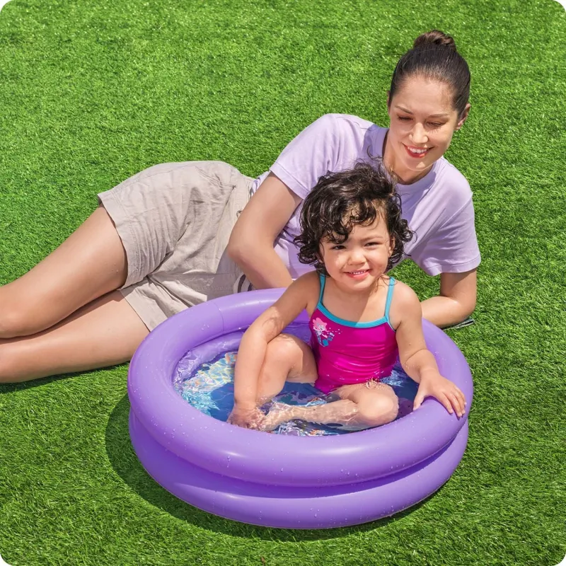 Bright teal inflatable pool, great for outdoor summer activities