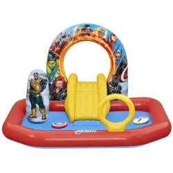 Brightly colored Avengers inflatable playhouse, perfect for the garden