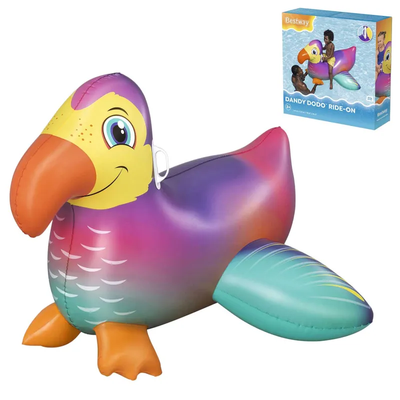 Inflatable toucan swimming mattress 141cm for kids, colorful water toy for fun