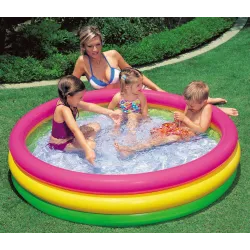 Colorful inflatable pool for kids to enjoy in the garden
