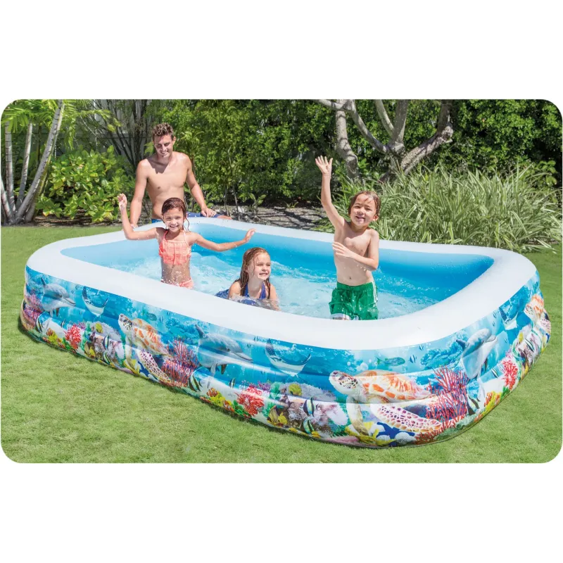 Colorful inflatable pool for kids, great for the garden