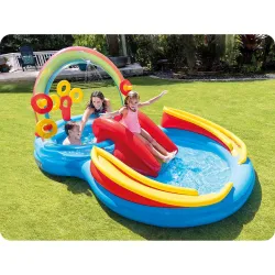 Colorful inflatable playground, perfect for outdoor fun
