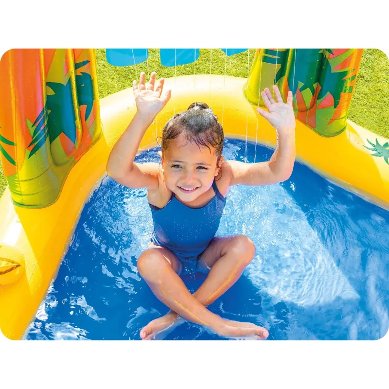 Perfect for garden fun, inflatable dinosaur playground for young kids