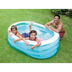 Brightly colored inflatable oval pool, perfect for summer fun