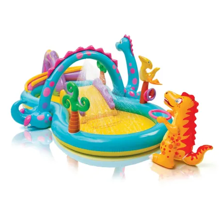 Inflatable dinosaur play center, vibrant design, perfect for kids