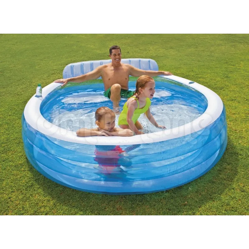 Inflatable pool with bench, spacious and comfortable for relaxing in the garden