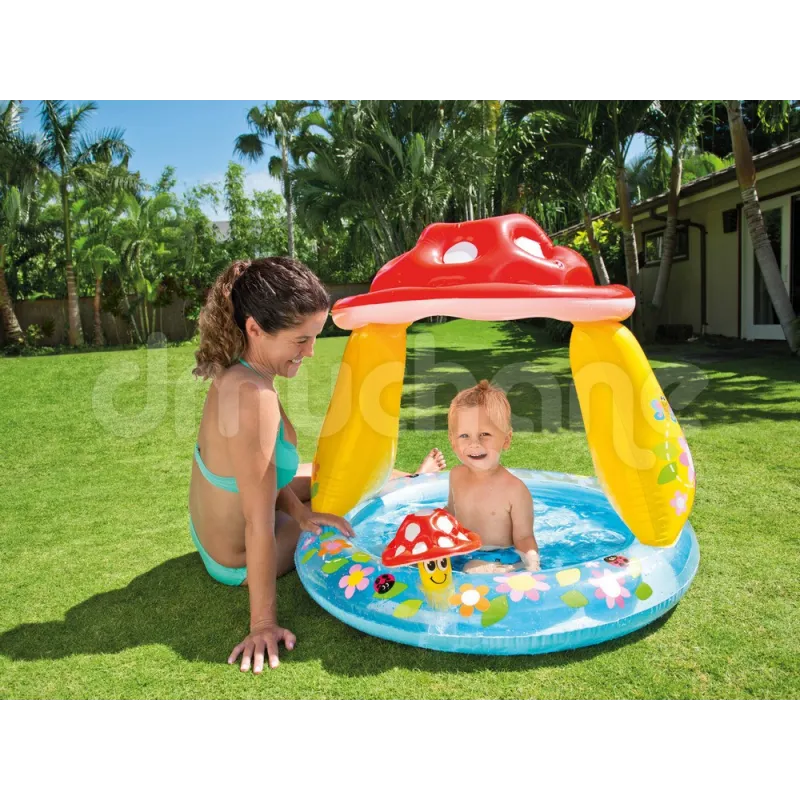 Kids inflatable pool, colorful mushroom design 102 x 89 cm, safe for children
