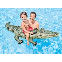 Green inflatable alligator, perfect for garden or pool use