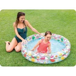 Blue inflatable pool, great for garden fun during summer
