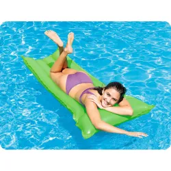 Green swimming airbed, perfect for relaxing in the garden or at the beach
