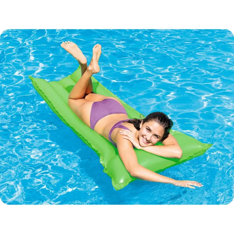 Green swimming airbed, perfect for relaxing in the garden or at the beach