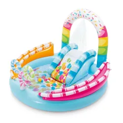 Colorful inflatable playground, great for outdoor water fun in the garden