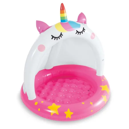 Inflatable baby pool with canopy, sea turtle design, 102 x 102 cm for kids