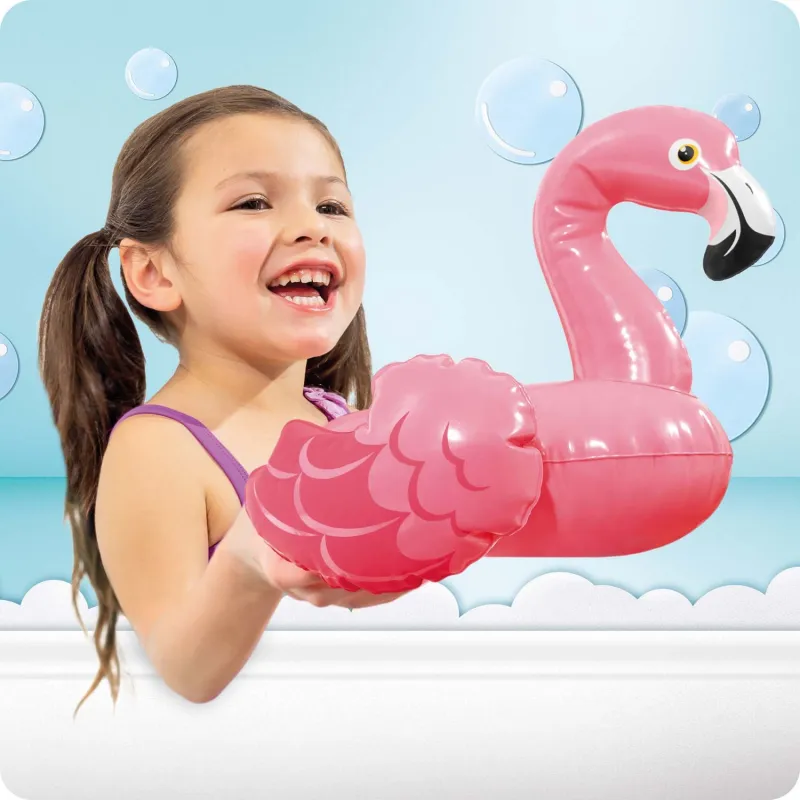 Bright and cheerful inflatable flamingo bath toy, perfect for water play