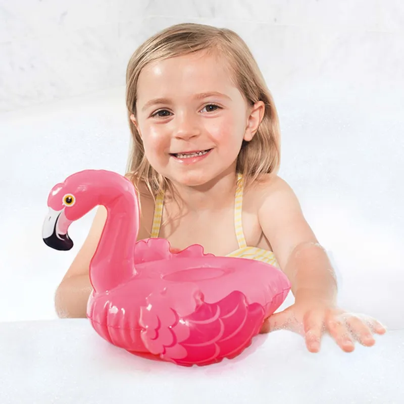 Inflatable flamingo for bath time, perfect for fun in the tub or pool