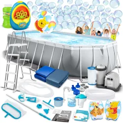 Garden frame pool 610 x 305 x 122 cm with bubble machine, perfect for outdoor fun