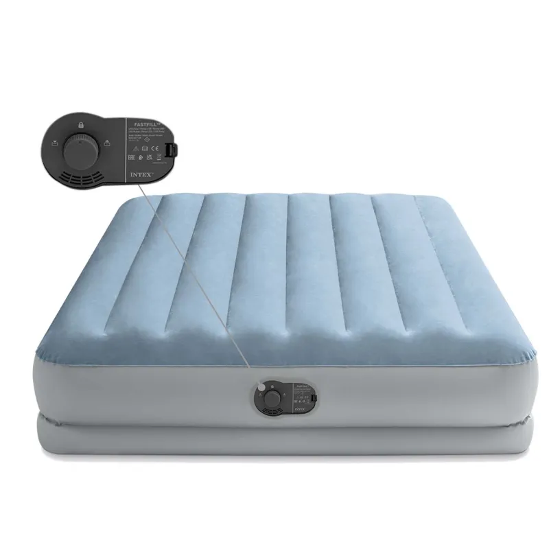 Blue double inflatable airbed, perfect for camping trips