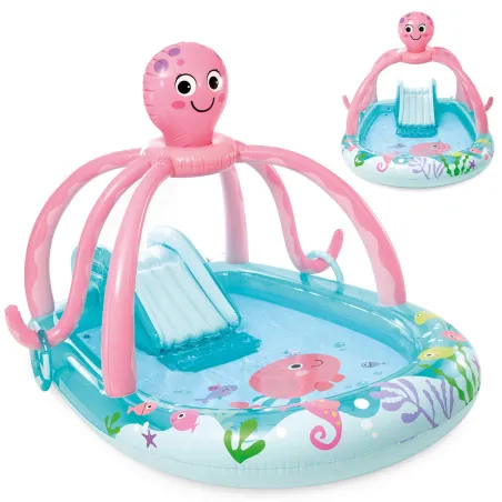 Inflatable playground in the shape of an octopus, colorful water play area