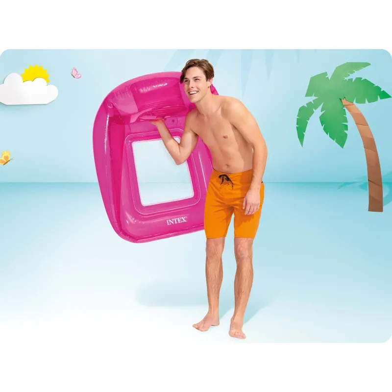 Pink inflatable armchair mattress, perfect for garden or beach use