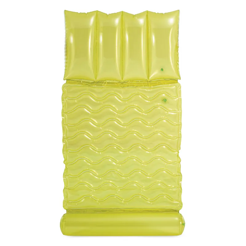 Comfortable lime green swimming mattress, perfect for beach days