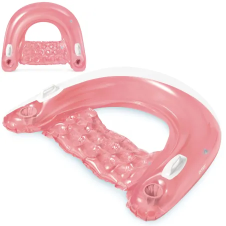 Pink swimming chair 147 x 99 cm with handles, inflatable water toy