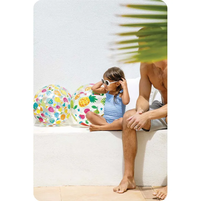 Blue inflatable beach ball featuring cheerful fish, 51 cm, great for beach days